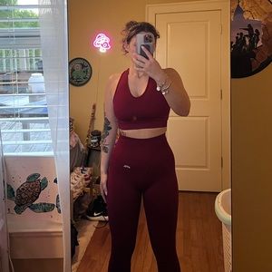 Balance V2 Seamless leggings and sports bra in the color rumba red.